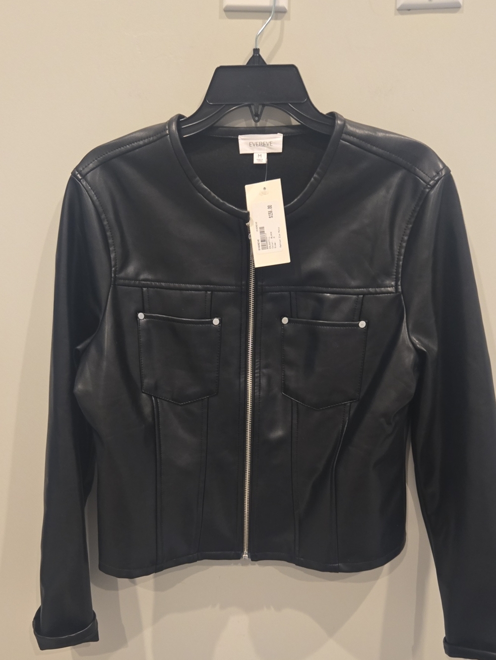NWT Evereve Ashton Faux Leather Zip Moto Jacket. Black Size Medium.